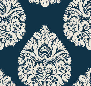 Teardrop Damask Navy Wallpaper by Ronald Redding