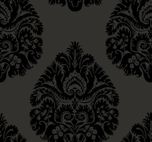 Teardrop Damask Black Wallpaper by Ronald Redding