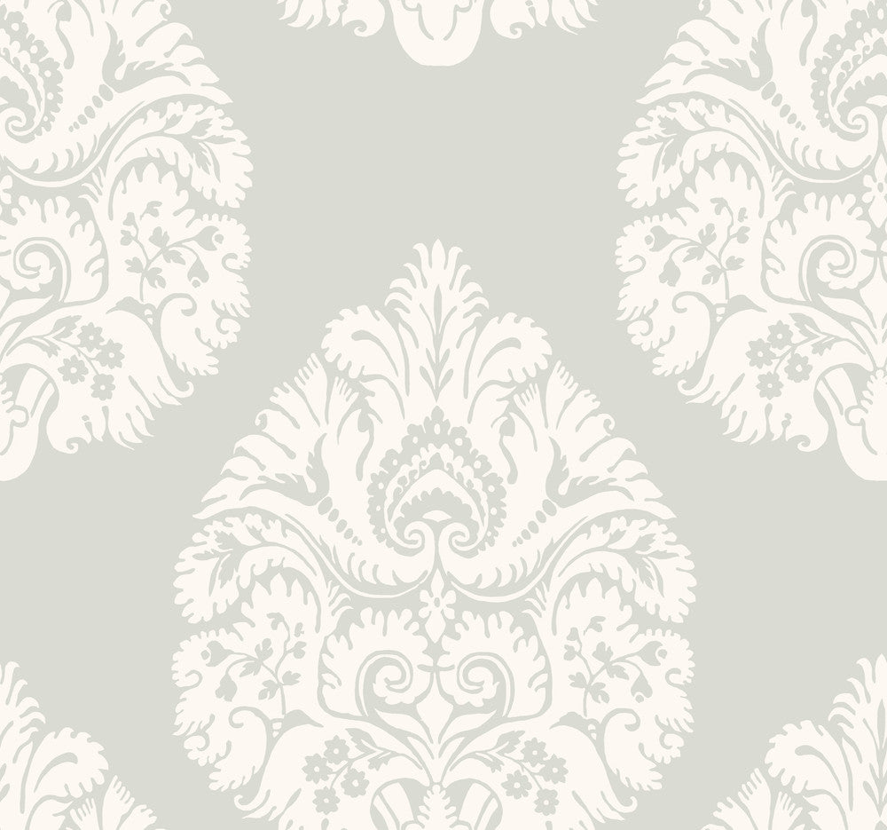 Teardrop Damask Light Grey Wallpaper by Ronald Redding 24 Karat Covers about 60.8 square feet 27-in by 27-ft long roll Unpasted 25.25 - Fabric Carolina -