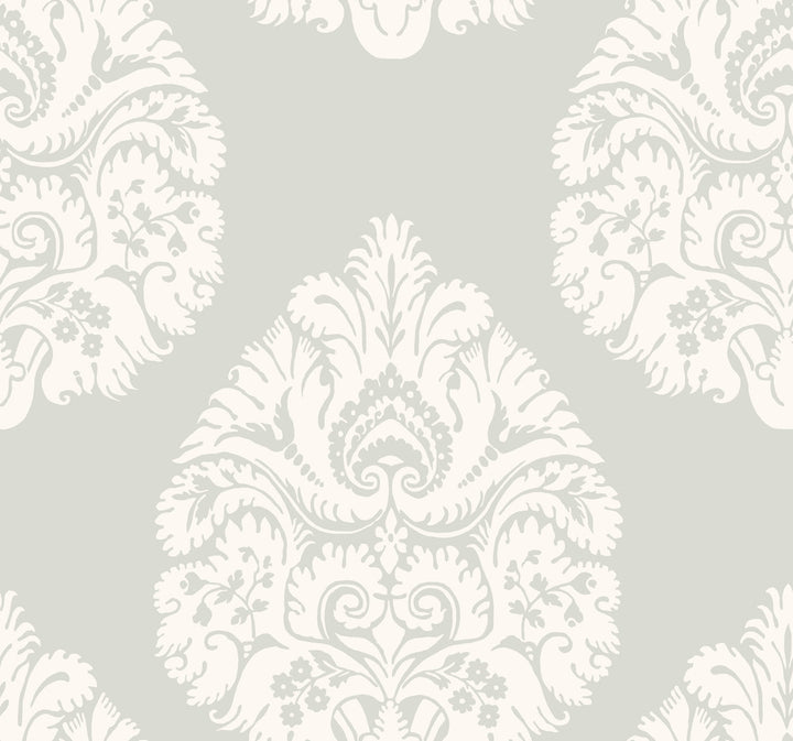 Teardrop Damask Light Grey Wallpaper by Ronald Redding 24 Karat Covers about 60.8 square feet 27-in by 27-ft long roll Unpasted 25.25 - Fabric Carolina -