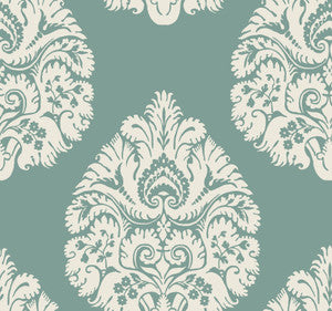 Teardrop Damask Teal Wallpaper by Ronald Redding