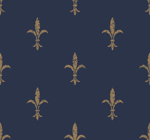 Fleur De Lis Navy & Gold Wallpaper by Ronald Redding