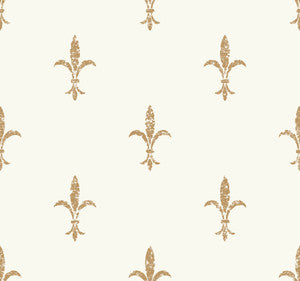 Fleur De Lis White & Gold Wallpaper by Ronald Redding