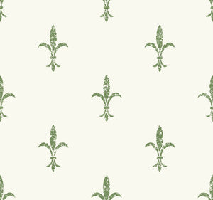 Fleur De Lis White & Green Wallpaper by Ronald Redding