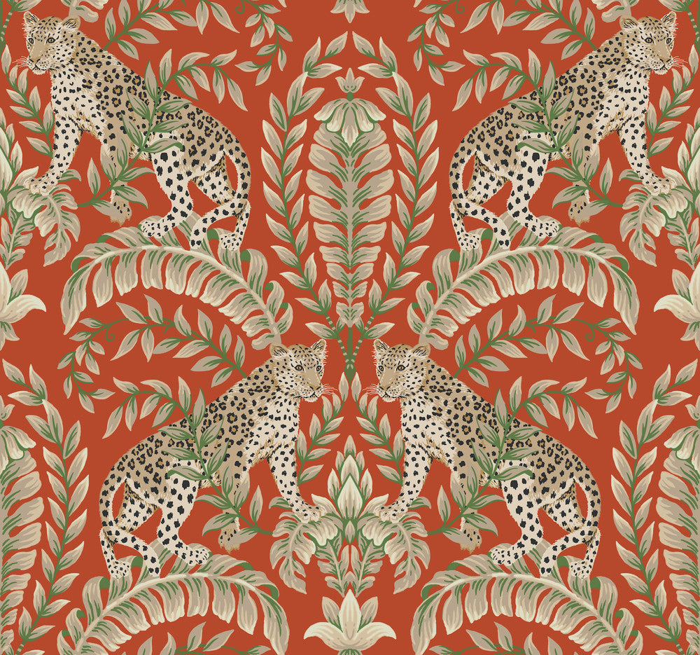 Jungle Leopard Orange Wallpaper by Ronald Redding 24 Karat Covers about 60.8 square feet 27-in by 27-ft long roll Unpasted 25.25 - Fabric Carolina -