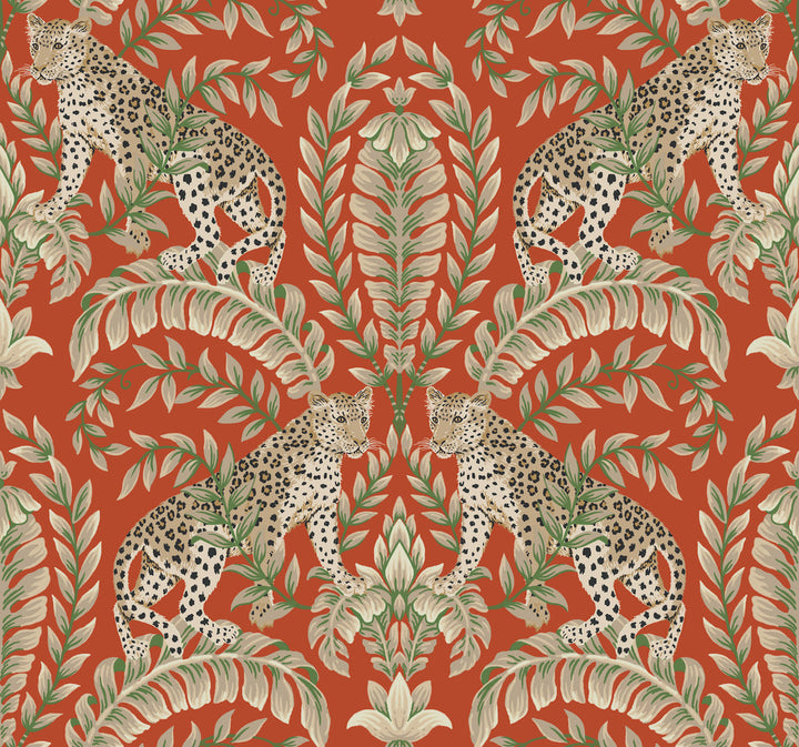 Jungle Leopard Orange Wallpaper by Ronald Redding 24 Karat Covers about 60.8 square feet 27-in by 27-ft long roll Unpasted 25.25 - Fabric Carolina -