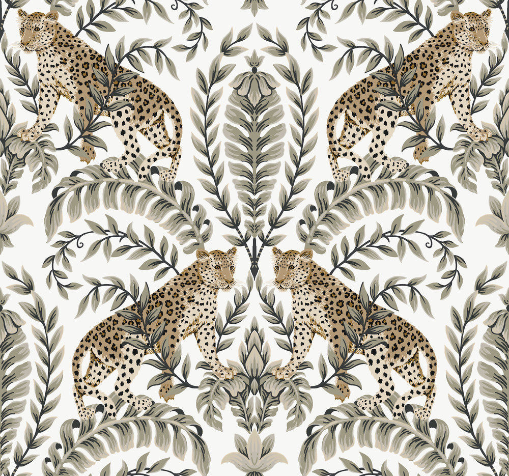 Jungle Leopard White & Black Wallpaper by Ronald Redding 24 Karat Covers about 60.8 square feet 27-in by 27-ft long roll Unpasted 25.25 - Fabric Carolina -