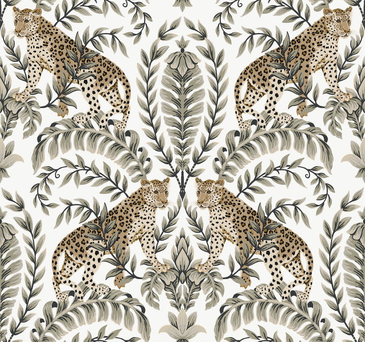 Jungle Leopard White & Black Wallpaper by Ronald Redding 24 Karat Covers about 60.8 square feet 27-in by 27-ft long roll Unpasted 25.25 - Fabric Carolina -