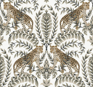 Jungle Leopard White & Black Wallpaper by Ronald Redding