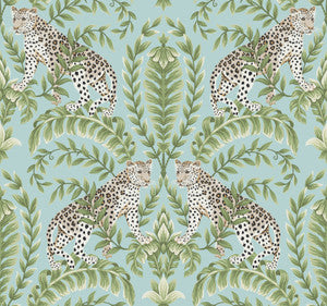Jungle Leopard Teal Wallpaper by Ronald Redding