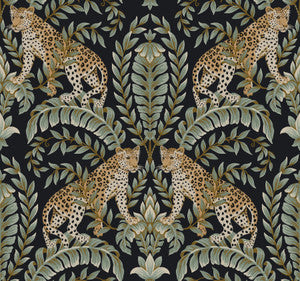 Jungle Leopard Black & Green Wallpaper by Ronald Redding