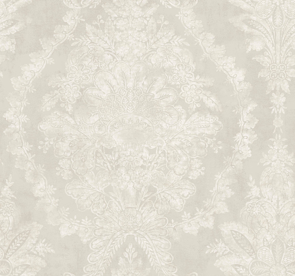 Charleston Damask Cream Wallpaper by Ronald Redding 24 Karat Covers about 60.8 square feet 27-in by 27-ft long roll Unpasted 25.25 - Fabric Carolina -