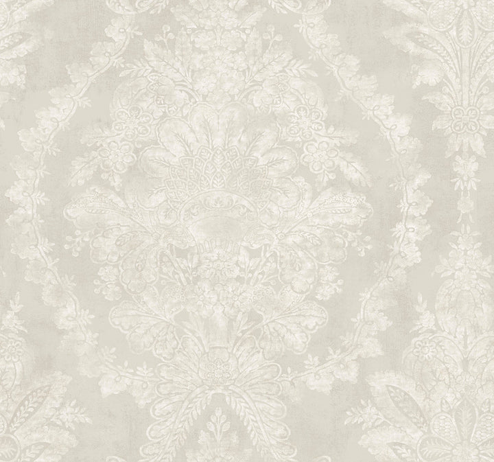 Charleston Damask Cream Wallpaper by Ronald Redding 24 Karat Covers about 60.8 square feet 27-in by 27-ft long roll Unpasted 25.25 - Fabric Carolina -