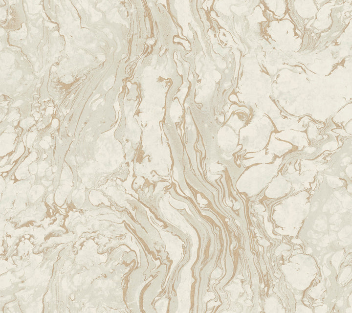 Polished Marble White & Gold Wallpaper by Ronald Redding 24 Karat Covers about 60.8 square feet 27-in by 27-ft long roll Unpasted 24 - Fabric Carolina -