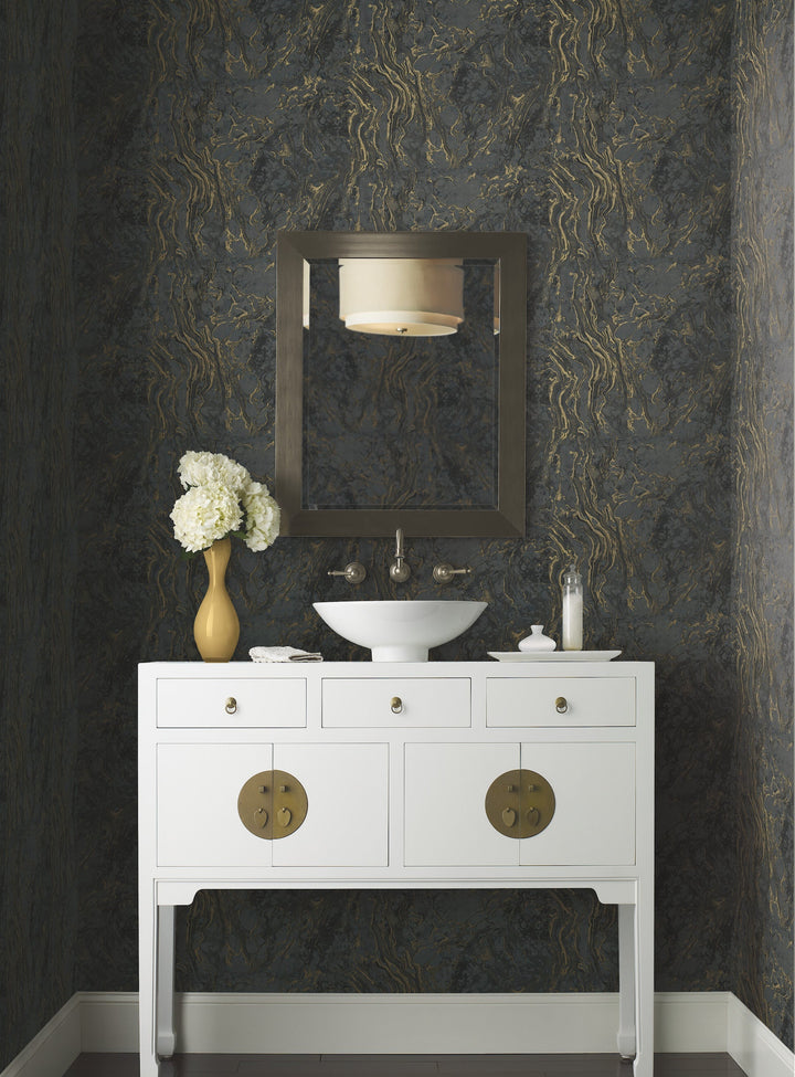 Polished Marble Black Wallpaper by Ronald Redding Designer