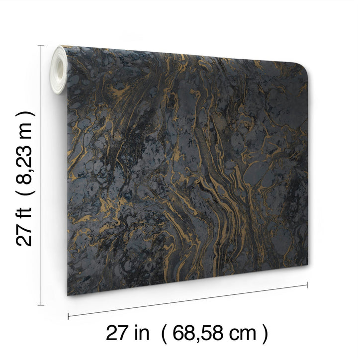 Polished Marble Black Wallpaper by Ronald Redding Designer