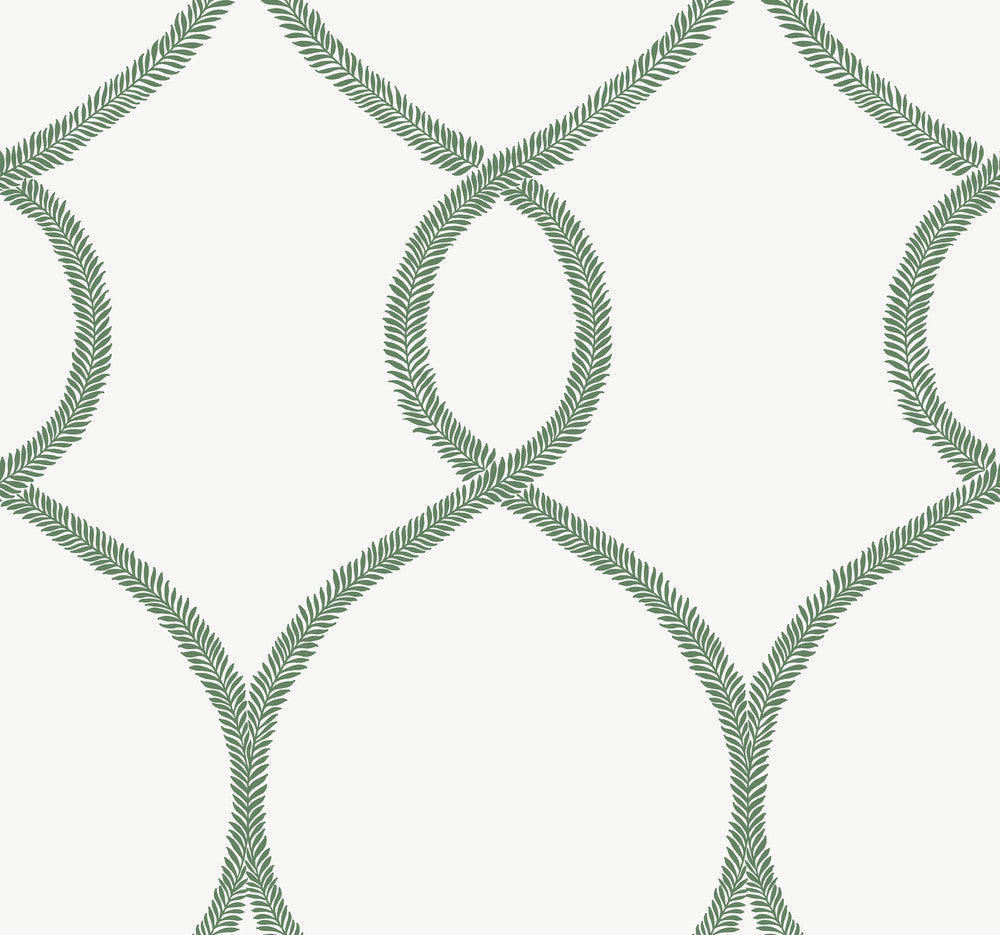 Laurel Leaf Ogee Green Wallpaper by Ronald Redding 24 Karat Covers about 60.8 square feet 27-in by 27-ft long roll Unpasted 25.25 - Fabric Carolina -