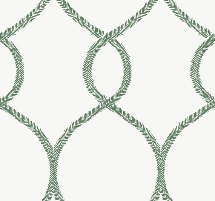 Laurel Leaf Ogee Green Wallpaper by Ronald Redding 24 Karat Covers about 60.8 square feet 27-in by 27-ft long roll Unpasted 25.25 - Fabric Carolina -