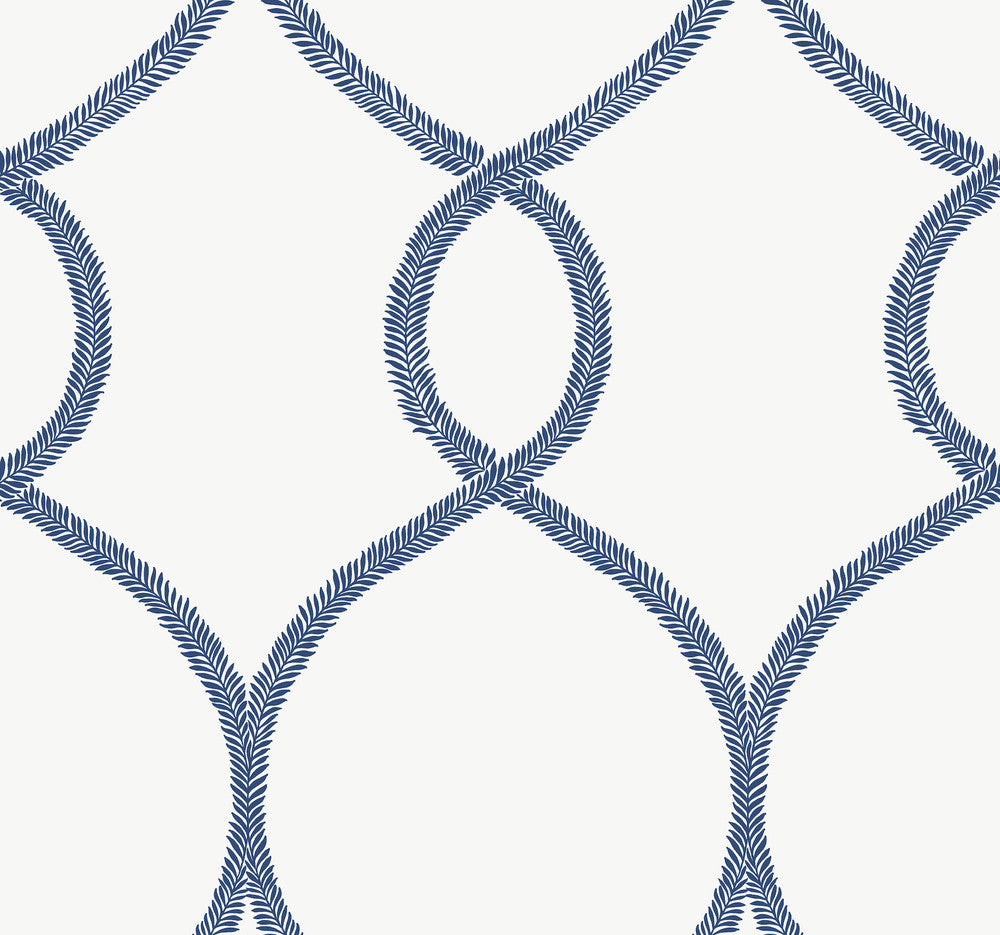 Laurel Leaf Ogee Navy Wallpaper by Ronald Redding 24 Karat Covers about 60.8 square feet 27-in by 27-ft long roll Unpasted 25.25 - Fabric Carolina -
