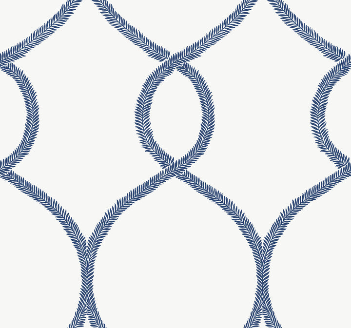 Laurel Leaf Ogee Navy Wallpaper by Ronald Redding 24 Karat Covers about 60.8 square feet 27-in by 27-ft long roll Unpasted 25.25 - Fabric Carolina -