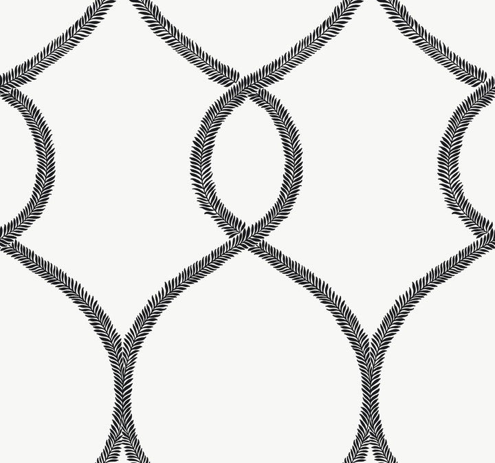 Laurel Leaf Ogee Black Wallpaper by Ronald Redding 24 Karat Covers about 60.8 square feet 27-in by 27-ft long roll Unpasted 25.25 - Fabric Carolina -
