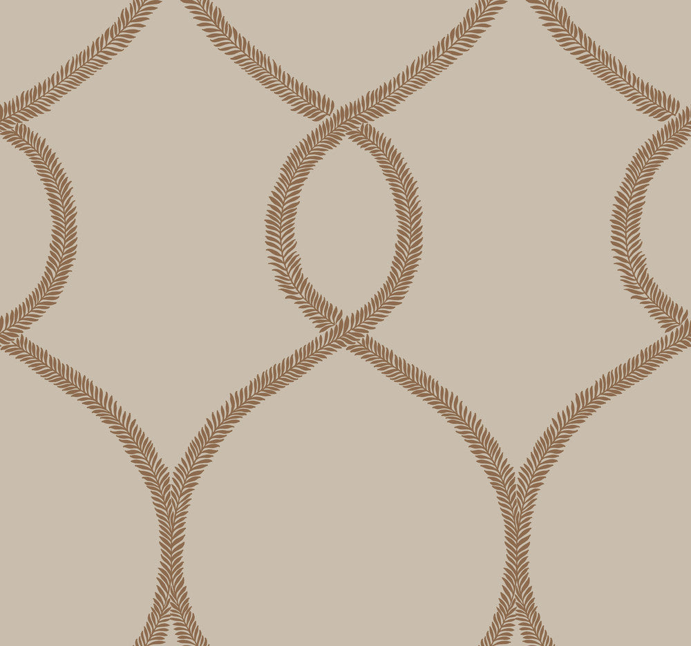 Laurel Leaf Ogee Brown Wallpaper by Ronald Redding 24 Karat Covers about 60.8 square feet 27-in by 27-ft long roll Unpasted 25.25 - Fabric Carolina -