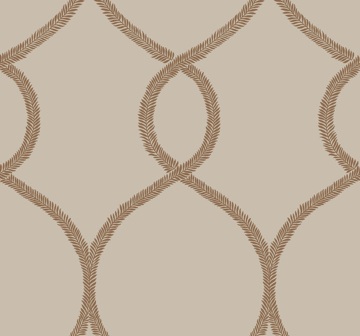 Laurel Leaf Ogee Brown Wallpaper by Ronald Redding 24 Karat Covers about 60.8 square feet 27-in by 27-ft long roll Unpasted 25.25 - Fabric Carolina -