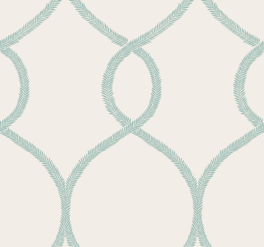 Laurel Leaf Ogee Teal Wallpaper by Ronald Redding 24 Karat Covers about 60.8 square feet 27-in by 27-ft long roll Unpasted 25.25 - Fabric Carolina -