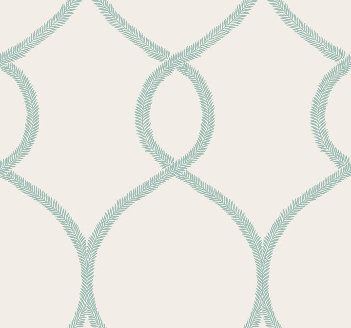 Laurel Leaf Ogee Teal Wallpaper by Ronald Redding 24 Karat Covers about 60.8 square feet 27-in by 27-ft long roll Unpasted 25.25 - Fabric Carolina -
