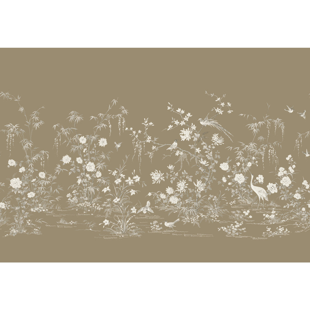 Flowering Vine Chino Brown Wall Mural by Ronald Redding 24 Karat Covers 7 panels - measures 14-ft 7-in wide by 10-ft 2-in when assembled 25.25-in by 10.2-ft long roll Unpasted 0 - Fabric Carolina -