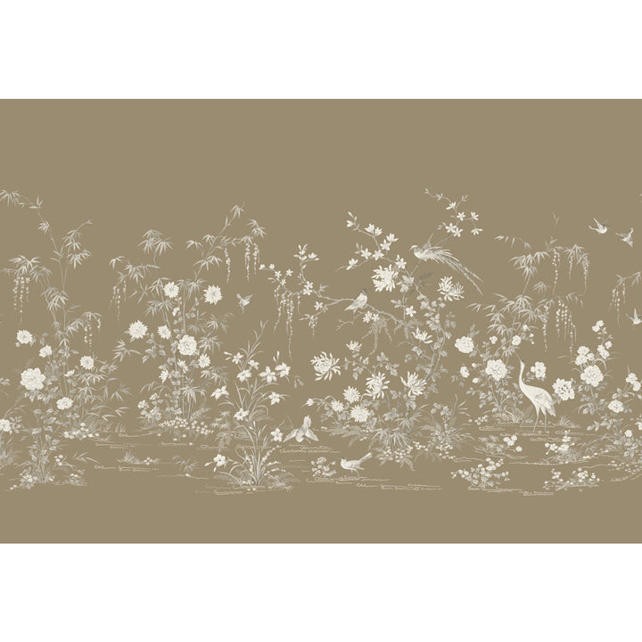 Flowering Vine Chino Brown Wall Mural by Ronald Redding 24 Karat Covers 7 panels - measures 14-ft 7-in wide by 10-ft 2-in when assembled 25.25-in by 10.2-ft long roll Unpasted 0 - Fabric Carolina -