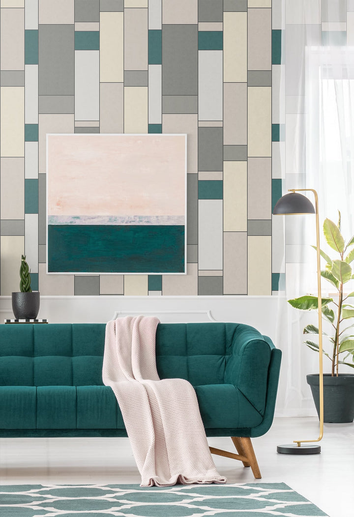 De Stijl Geometric Perry Teal & Frosted Petal KTM1110 by Seabrook Designs Designer Wallpaper
