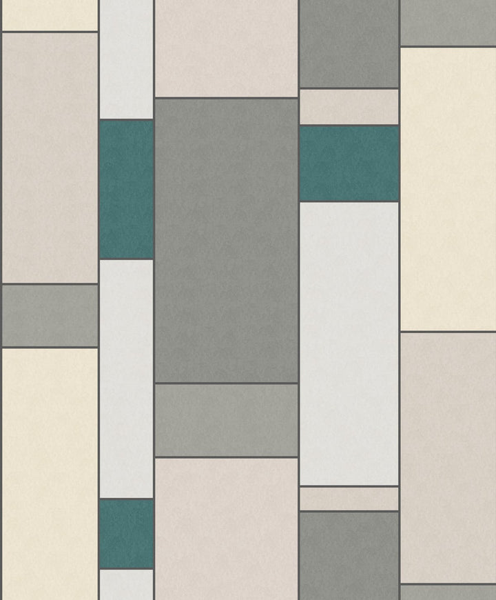 De Stijl Geometric Perry Teal & Frosted Petal by Seabrook Wallpaper Mondrian Netherlands 56.5 25.2" 20.5" - Fabric Carolina -