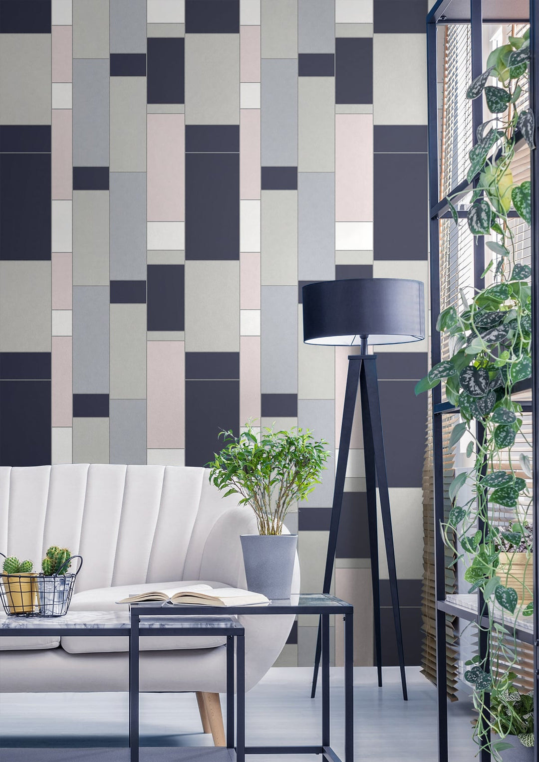 De Stijl Geometric Indigo & Metallic Silver KTM1120 by Seabrook Designs Designer Wallpaper