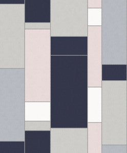 De Stijl Geometric Indigo & Metallic Silver by Seabrook Wallpaper
