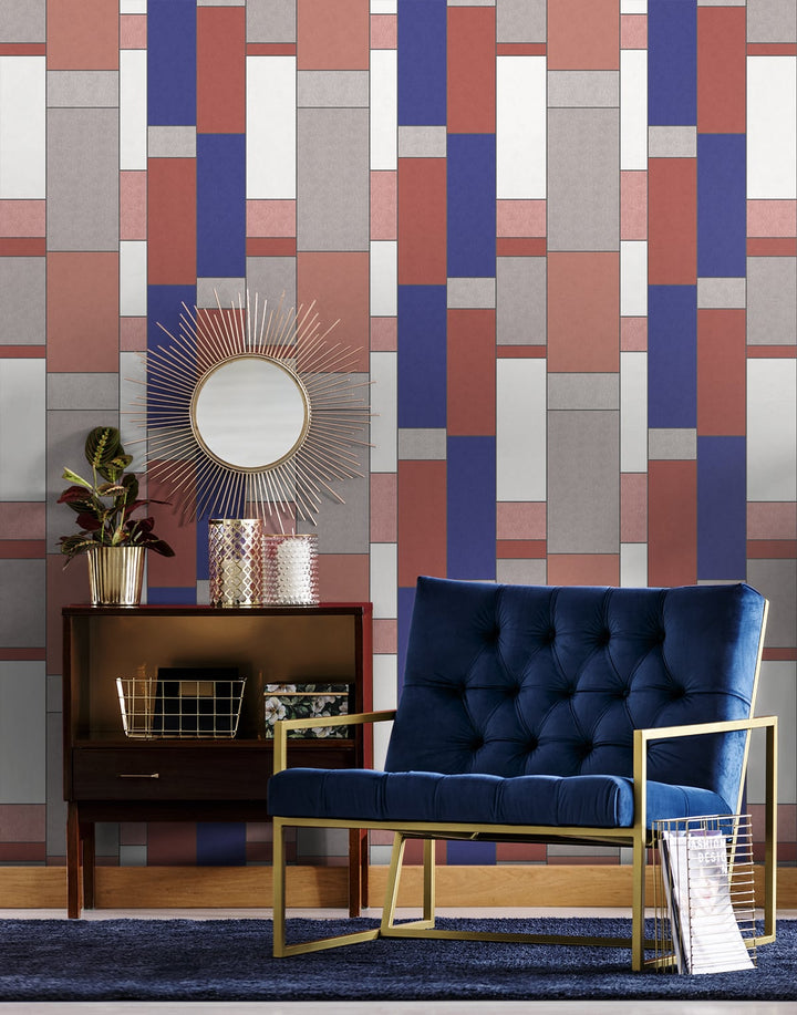De Stijl Geometric Cobalt & Red Brick KTM1180 by Seabrook Designs Designer Wallpaper