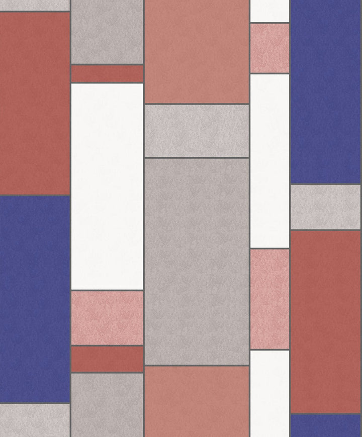 De Stijl Geometric Cobalt & Red Brick by Seabrook Wallpaper Mondrian Netherlands 56.5 25.2" 20.5" - Fabric Carolina -
