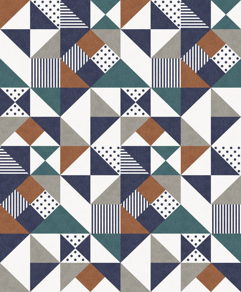 Lozenge Geometric Indigo & Burnt Orange by Seabrook Wallpaper Mondrian Netherlands 56.5 25.2" 20.5" - Fabric Carolina -