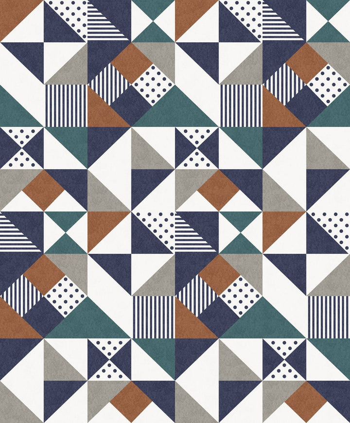 Lozenge Geometric Indigo & Burnt Orange by Seabrook Wallpaper Mondrian Netherlands 56.5 25.2" 20.5" - Fabric Carolina -