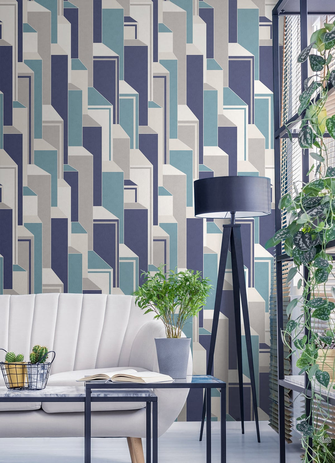 Deco Geometric Perry Teal & Indigo KTM1330 by Seabrook Designs Designer Wallpaper