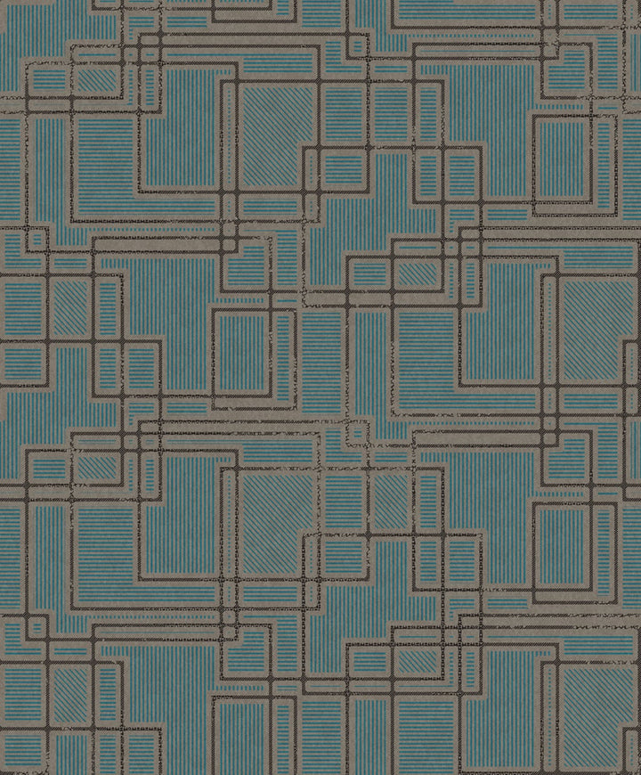 Bauhaus Cityscape Perry Teal & Warm Stone by Seabrook Wallpaper Mondrian Netherlands 56.5 12.6" 20.5" - Fabric Carolina -