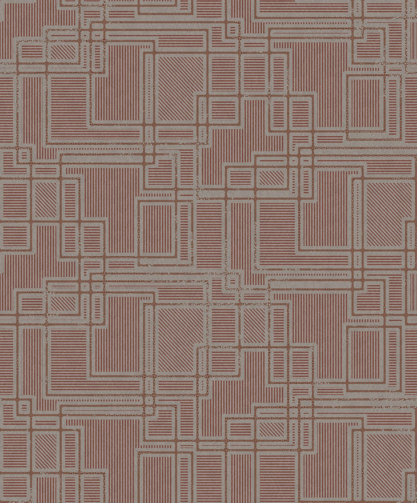 Bauhaus Cityscape Burgundy & Graphite by Seabrook Wallpaper Mondrian Netherlands 56.5 12.6" 20.5" - Fabric Carolina -