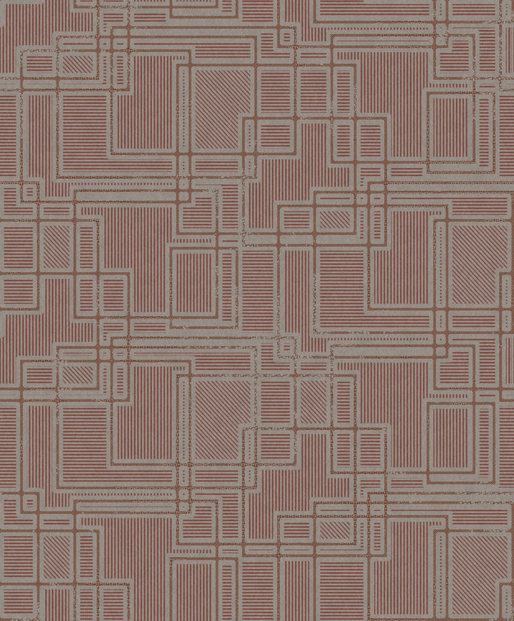 Bauhaus Cityscape Burgundy & Graphite by Seabrook Wallpaper Mondrian Netherlands 56.5 12.6" 20.5" - Fabric Carolina -