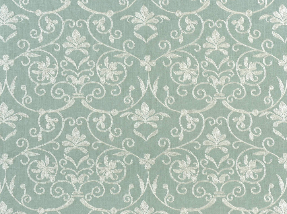 Lacey Serenity 503 by Covington Designer Fabric our website for purchase 83% Viscose/17% Linen India 50000 Horizontal: 12.9" and Vertical: 9" 55" - Swanky Fabrics -