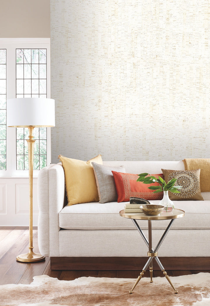 Plain Bamboo White Wallpaper by York Wallcoverings Designer