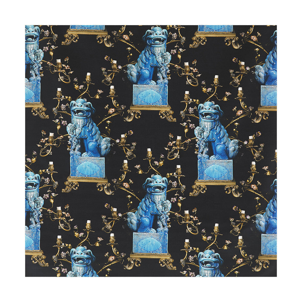 Chien Onyx/Azul by Gaston Y Daniela Designer Fabric LORENZO CASTILLO III COTTON - 100% Italy HEAVY Horizontal: 54.25 and Vertical: 30 55 - Swanky Fabrics -