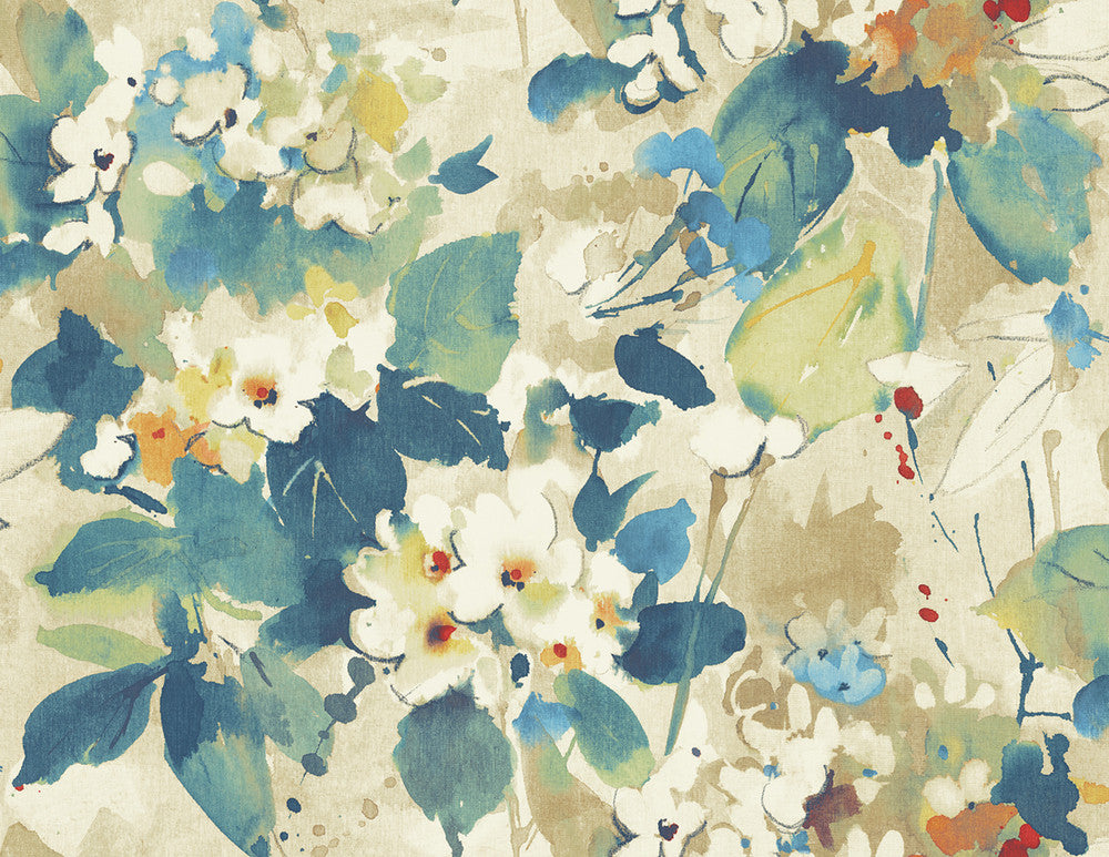 Chambon Cerulean, Tan, and Orange by Seabrook Wallpaper Lugano United States 60.75 20.87" 27" - Fabric Carolina -