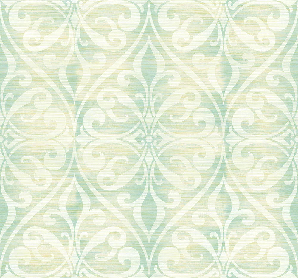 Chambon Ogee Seafoam and Linen by Seabrook Wallpaper Lugano United States 60.75 25.2" 27" - Fabric Carolina -