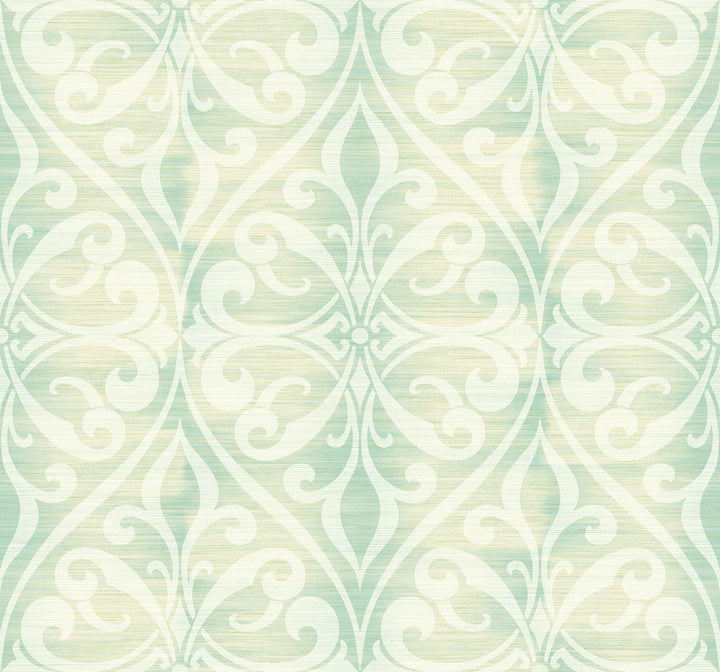 Chambon Ogee Seafoam and Linen by Seabrook Wallpaper Lugano United States 60.75 25.2" 27" - Fabric Carolina -