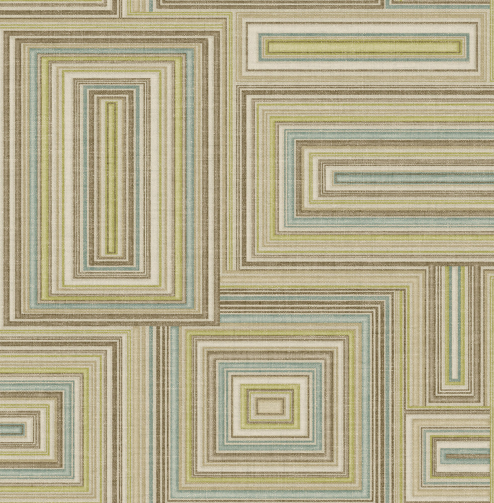 Attersee Squares Turquouse, Lime Green, and Oat by Seabrook Wallpaper Lugano United States 56.05 20.87" 20.5" - Fabric Carolina -